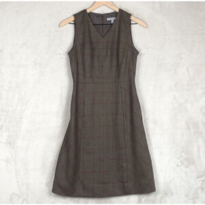 CLASSIQUES ENTIER Sheath Midi Dress Sz 0 Brown Wool Alpaca Mohair V Neck‎ Lined